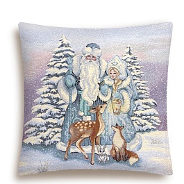 Подушка 45 х 45 см Le Gobelin Снегурочка ДМ и Олень голубая/розовая