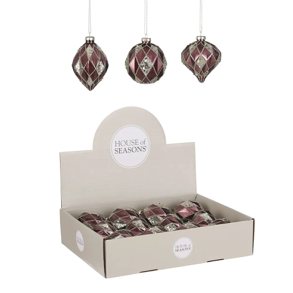 Шар стеклянный 8 см House of Seasons бордовый три вида 
