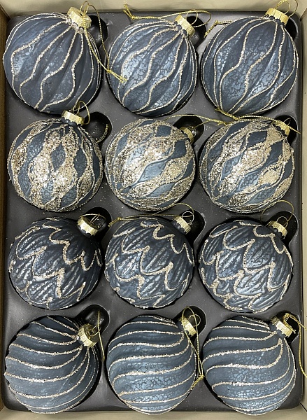 Шар стеклянный 8 см House of Seasons синий с серебром 