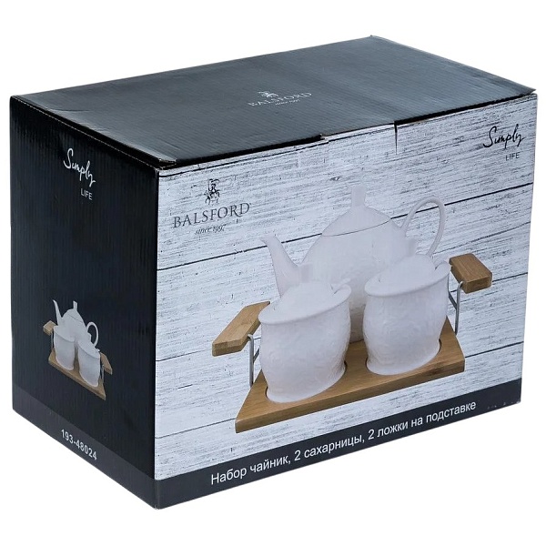 Набор для сервировки с чайником 1200 мл и сахарницами 300 мл на бамбуковой подставке Balsford Роза