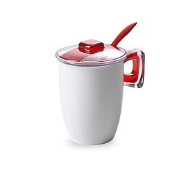 Кружка для заваривания чая с крышкой, ложкой и фильтром 350 мл Square красный