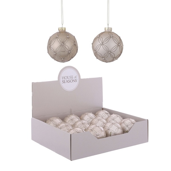 Шар стеклянный 8 см House of Seasons кремовый с бусинами 