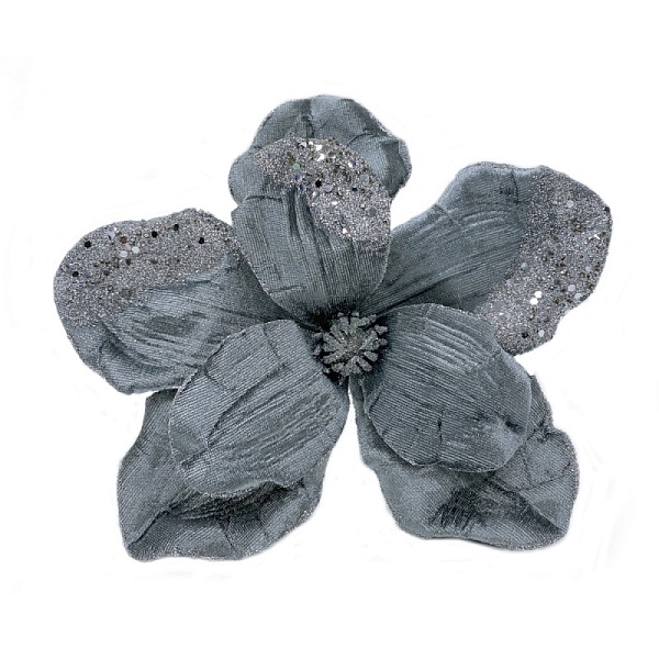 Цветок на клипсе 23 см House of Seasons Магнолия тёмное серебро