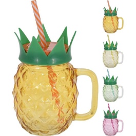 Кружка с крышкой и соломкой 400 мл Excellent Houseware Ананас в ассортименте