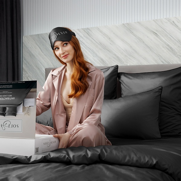 Комплект постельного белья семейный Soft Silver, серый космос